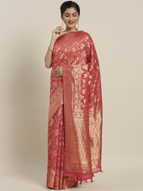 

Pisara Peach-Coloured & Gold-Toned Silk Cotton Woven Design Banarasi Saree