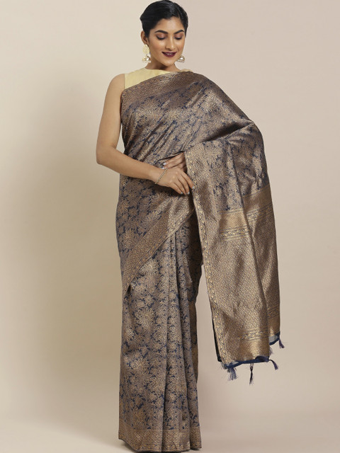 

Pisara Navy Blue & Gold-Toned Silk Cotton Woven Design Banarasi Saree
