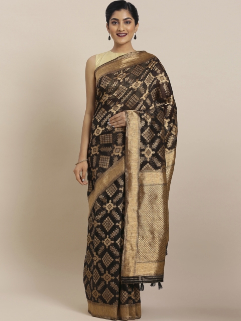 

Pisara Black & Gold-Toned Silk Cotton Woven Design Banarasi Saree
