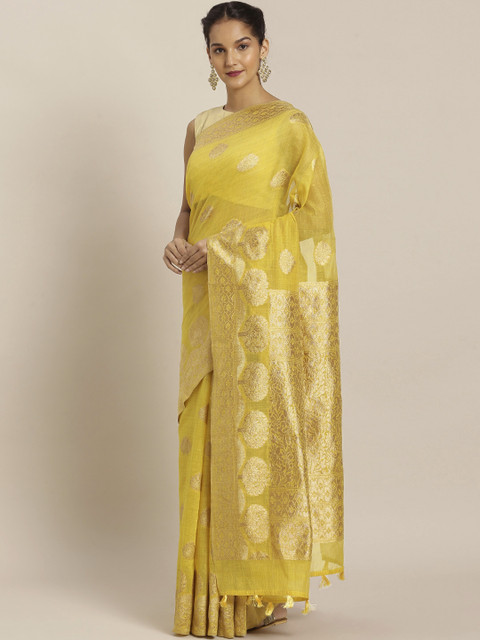 

Pisara Yellow Silk Cotton Woven Design Banarasi Saree