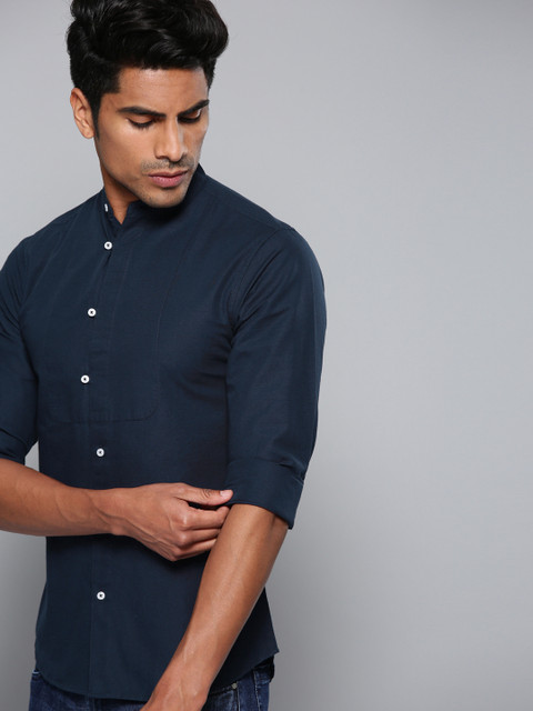 

Dennis Lingo Men Navy Blue Modern Slim Fit Solid Casual Shirt