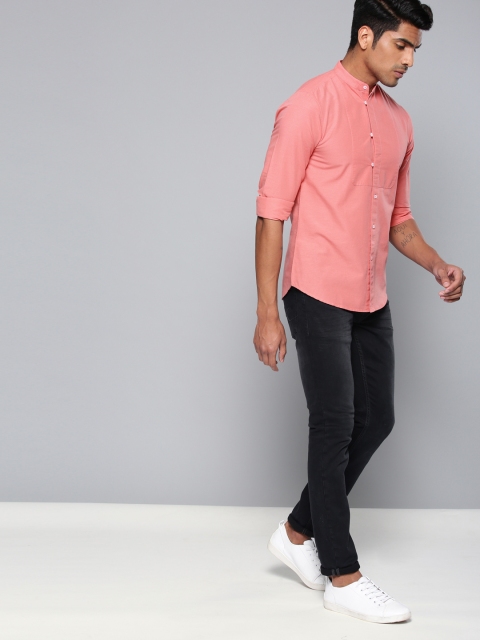 

Dennis Lingo Men Coral Pink Modern Slim Fit Solid Casual Shirt