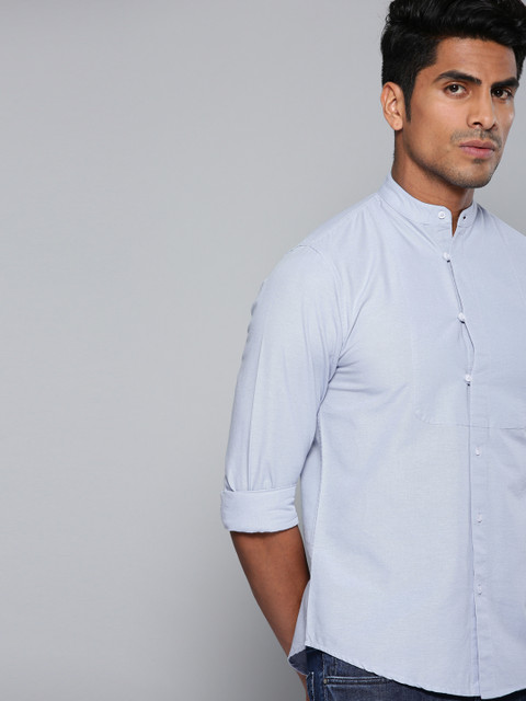 

Dennis Lingo Men Blue Modern Slim Fit Solid Casual Shirt