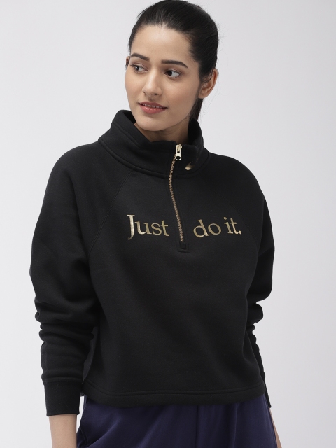 

Nike Women Black Printed FUNL 1/2 ZIP BB SHINE Sweatshirt