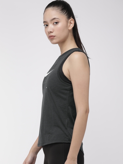 

Nike Women Charcoal Grey Printed DRY TANK DB YOGA Training Tank Top