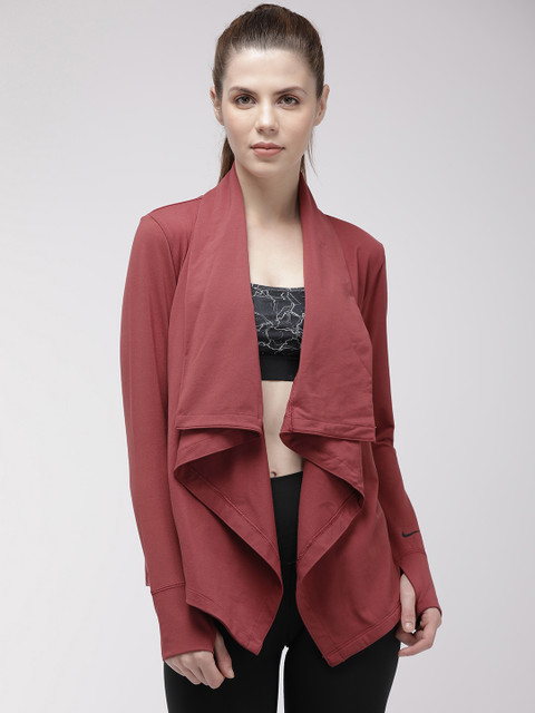 

Nike Women Red Solid YOGA COLLECTION Open Front Shrug