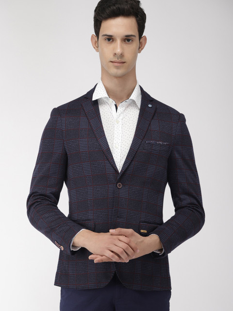 

Arrow Sport Men Navy Blue & Maroon Zero Calorie Fit Self-Checked Smart Casual Blazer