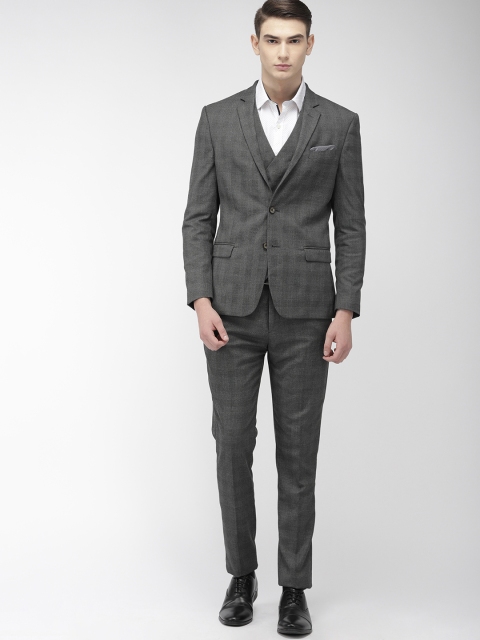 

Arrow New York Men Navy Charcoal Grey Self Checked Zero Calorie Fit Formal Suit