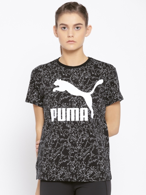 

Puma Women Black & White Classic Logo AOP Printed T-shirt