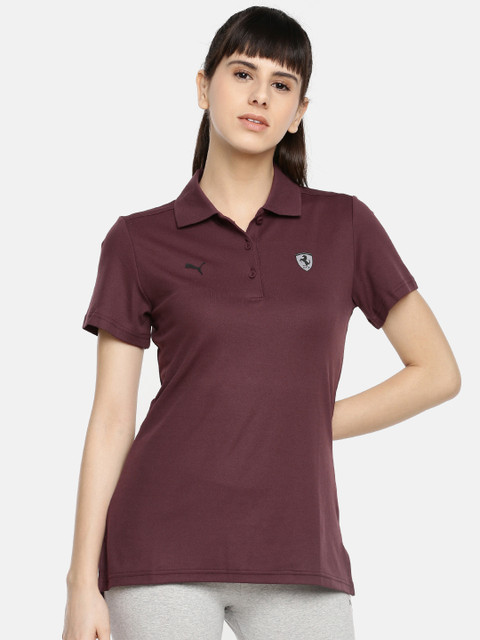 

PUMA Motorsport Women Burgundy Solid Ferrari Polo Collar T-shirt