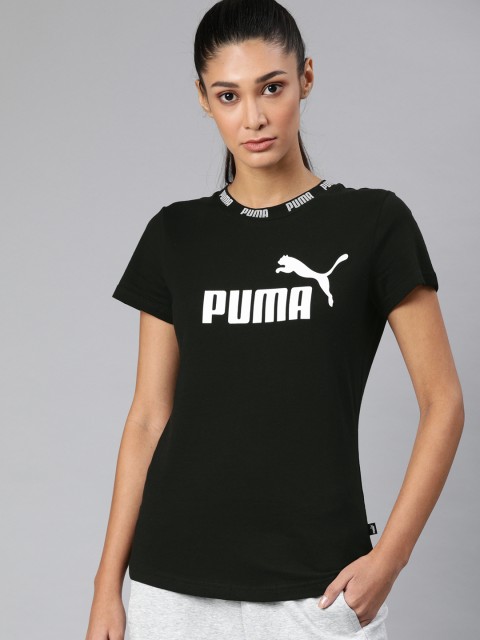 

Puma Women Black & White Brand Logo Print Pure Cotton Round Neck Amplified T-shirt