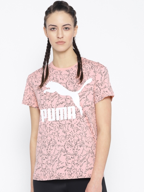 

Puma WOmen Pink & Black Classic Logo AOP Printed T-shirt