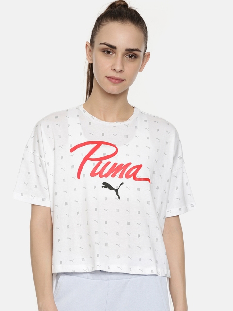 

Puma Women White & Pink Printed Logo Aop Pack Cropped T-shirt