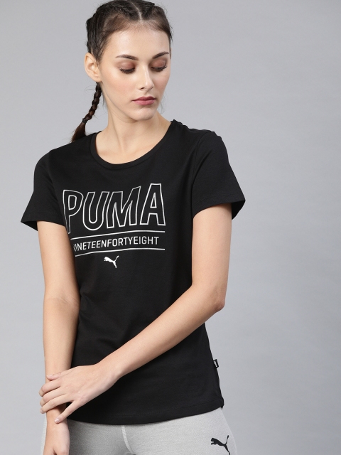 

Puma Women Black & White Graphic Print Pure Cotton Round Neck T-shirt