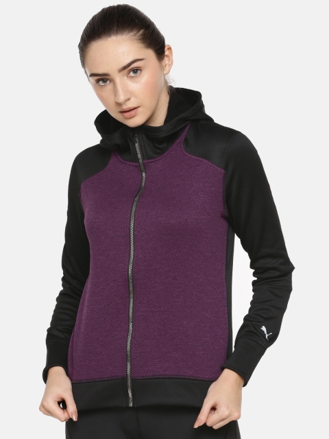 

Puma Women Purple & Black Self Design After Glow Fz Hooded Sweatshirt