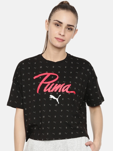 

Puma Women Black & Red Printed Logo Aop Pack T-shirt