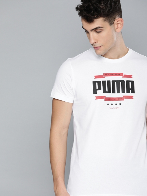 

Puma Men White Printed Graphic Iii Round Neck Pure Cotton T-shirt