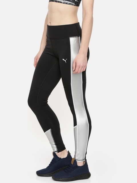 

Puma Women Black & Silver-Toned After Glow Colourblocked dryCELL Tights