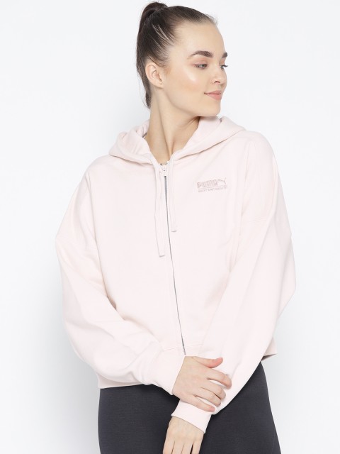 

Puma Women Peach-Coloured Solid Heavy Classics Cropped Hoodie