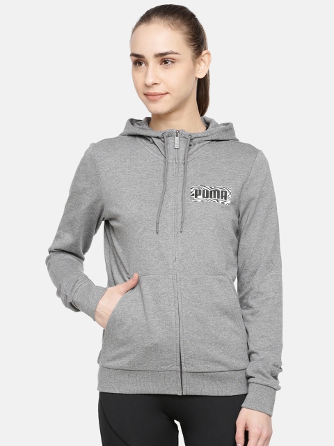 

Puma Women Grey Solid Graphic Fz Hoody Sweatshirt