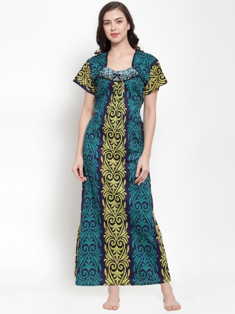 

Secret Wish Green & Teal Printed Nightdress NT-E166-734