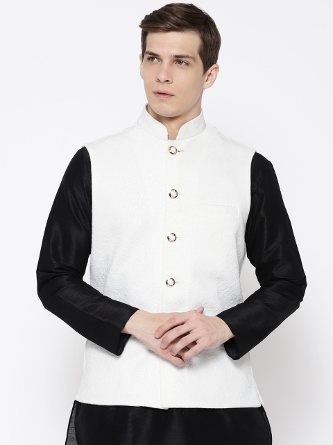 

SG LEMAN Men White Woven Design Nehru Jacket