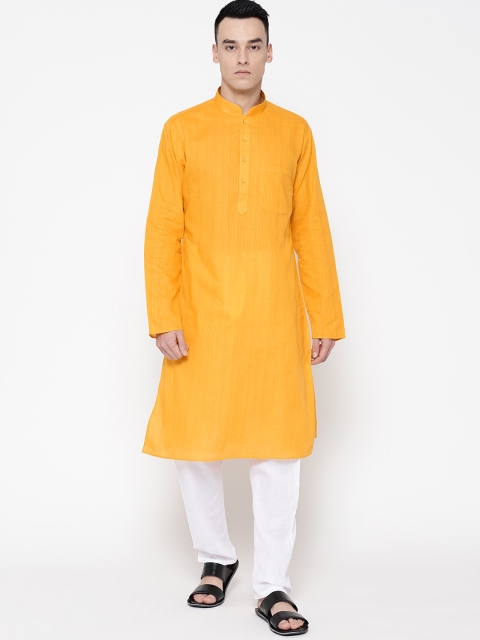 

SG LEMAN Men Mustard Yellow & White Self-Striped Kurta with Pyjamas