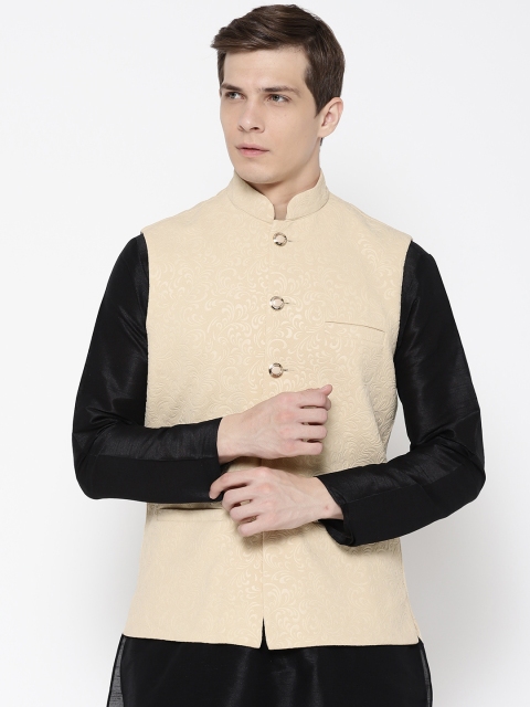 

SG LEMAN Men Beige Woven Design Nehru Jacket, Cream