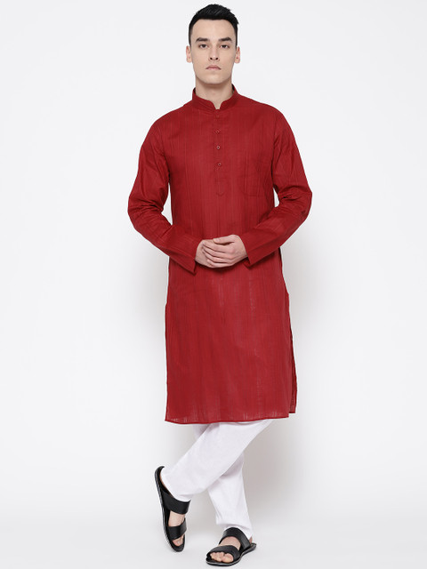 

SG LEMAN Men Red & White Self-Striped Kurta with Pyjamas