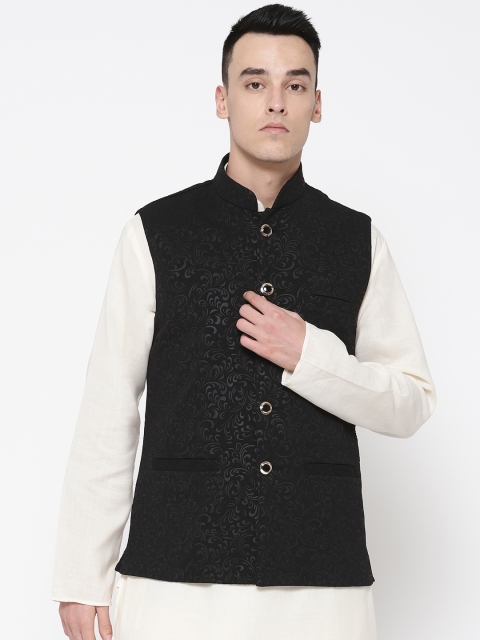 

SG LEMAN Men Black Woven Design Nehru Jacket