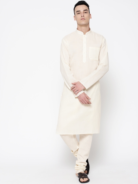 

SG LEMAN Men Cream-Coloured Solid Kurta with Churidar