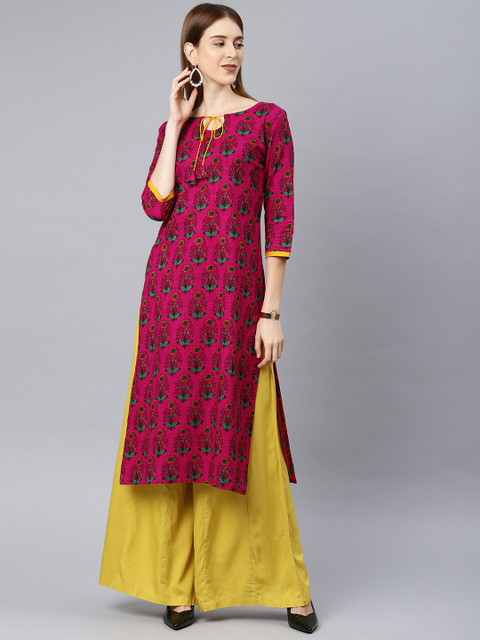 

Swishchick Women Pink & Green Printed A-Line Kurta