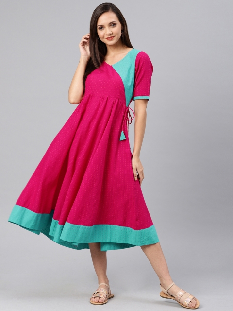 

Swishchick Women Self Design Pink & Turquoise Blue A-Line Dress