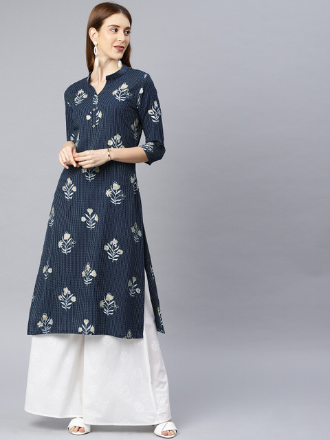 

Swishchick Women Blue & White Printed A-Line Kurta