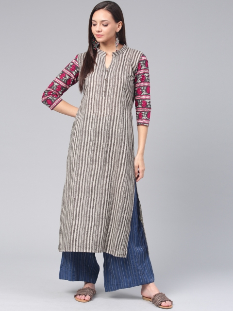 

Swishchick Women Grey Striped Straight Kurta