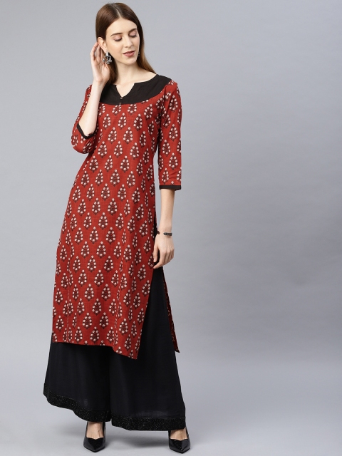

Swishchick Women Red & Beige Floral Printed A-Line Kurta