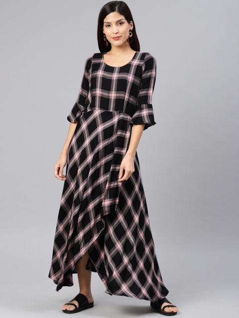 

Swishchick Women Black & Pink Checked Maxi Dress
