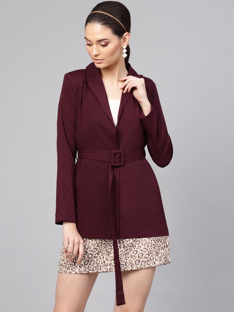 

SASSAFRAS Women Burgundy Solid Open Front Jacket