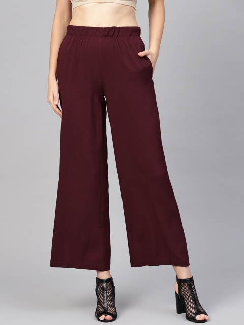 

SASSAFRAS Women Burgundy Solid Straight Palazzos