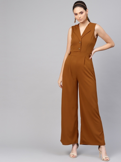 

SASSAFRAS Women Mustard Brown Solid Basic Jumpsuit