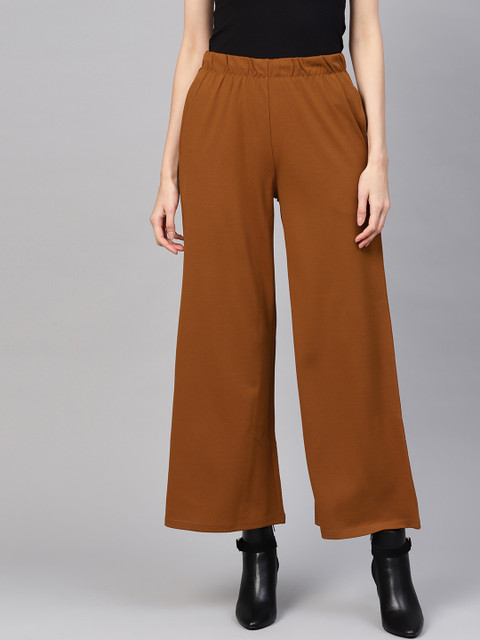 

SASSAFRAS Women Mustard Brown Solid Straight Palazzos