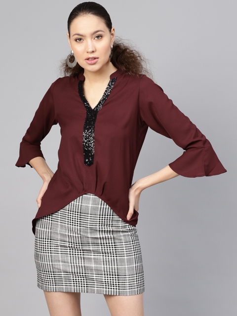 

SASSAFRAS Women Burgundy Solid High-Low Top