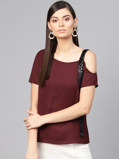 

SASSAFRAS Women Burgundy Solid Top