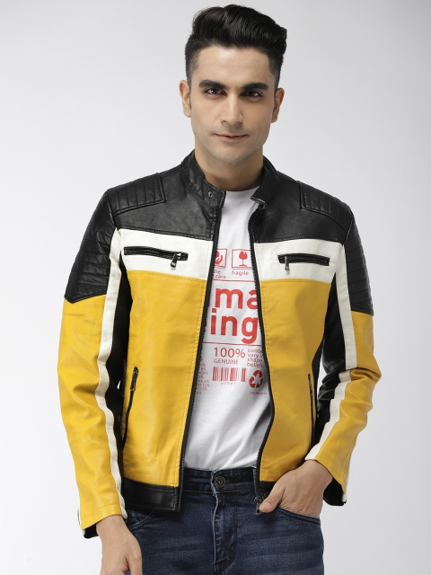 

The Indian Garage Co Men Black & Mustard Yellow Colourblocked Jacket