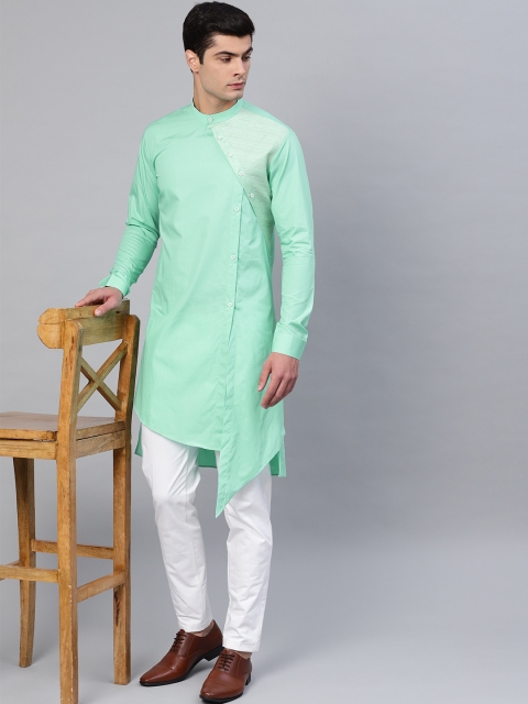 

See Designs Men Sea Green Solid Straight Kurta