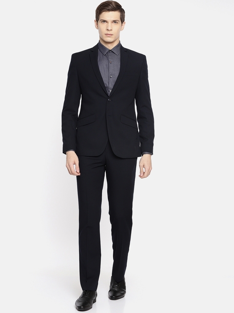 Park Avenue Men Navy Blue Solid Single-Breasted Slim Fit Formal Suit