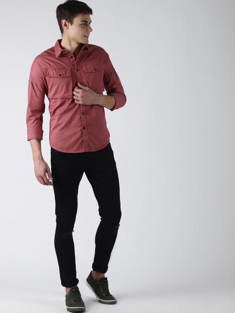 

Blue Saint Men Rust Red Slim Fit Solid Casual Shirt