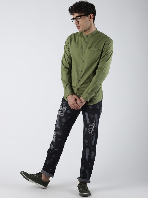 

Blue Saint Men Olive Green Slim Fit Solid Casual Shirt