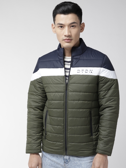 

Foreign Culture By Fort Collins Men Olive Green & Navy Blue Colourblocked Padded Jacket