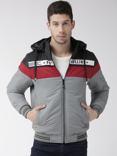 

Foreign Culture By Fort Collins Men Grey & Red Colourblocked Varsity Jacket